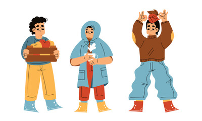 Cute Children Characters Enjoy Autumn Season Vector Set