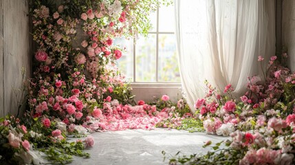 Floral Paradise: A Room Overflowing with Delicate Pink Blossoms