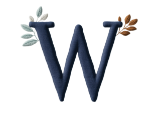 Elegant Alphabet W Embroidery Design on Crisp White Background - Ideal for Personalizing Your Projects and Home Decor