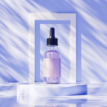 Realistic Serum bottle on modern Background PSD mockup For Product presentation 3d render