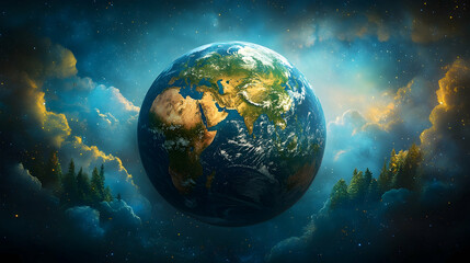 Earth, celestial clouds, starry night