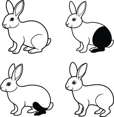 Fototapeta premium Rabbit Outline Illustration Set Cute Bunny Line Art Collection