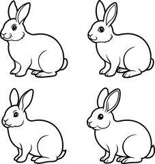 Rabbit Outline Illustration Set Cute Bunny Line Art Collection