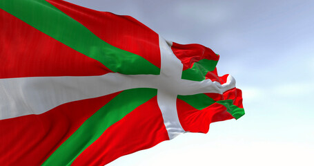Detail of the Basque Country flag waving in the wind