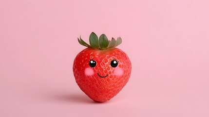 Animated strawberry smiles on pink background for healthy eating/kids nutrition campaign
