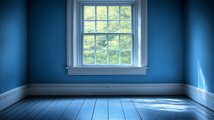 Empty Blue Room with Window Sunlight