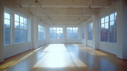Empty loft space with city views