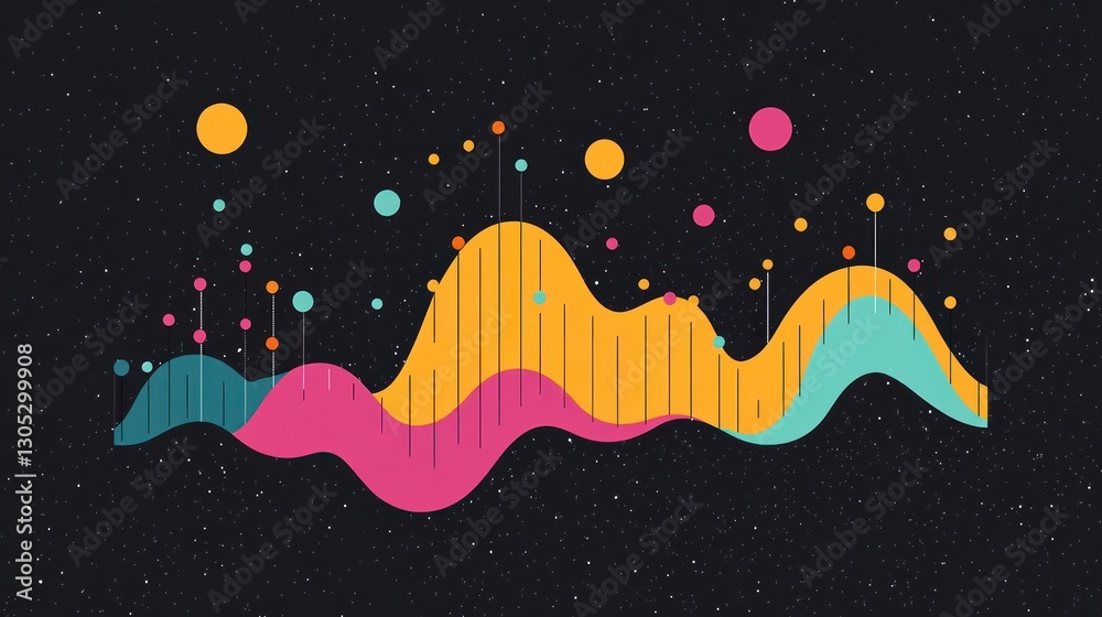 Poster abstract data visualization on dark background. possible use stock photo for data analysis, business