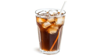 A glass of soda with a straw in it