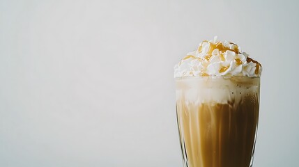 A glass of coffee with whipped cream on top