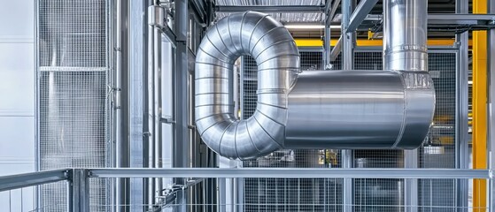 Fototapeta premium Advanced industrial air filter system in a steel-framed warehouse, symbolizing modern technology for clean and sustainable factory environments