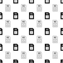 Sim card icon seamless pattern, simcard texture pattern, cell, mobile phone chip card isolated on white background. Monochrome wallpaper template.