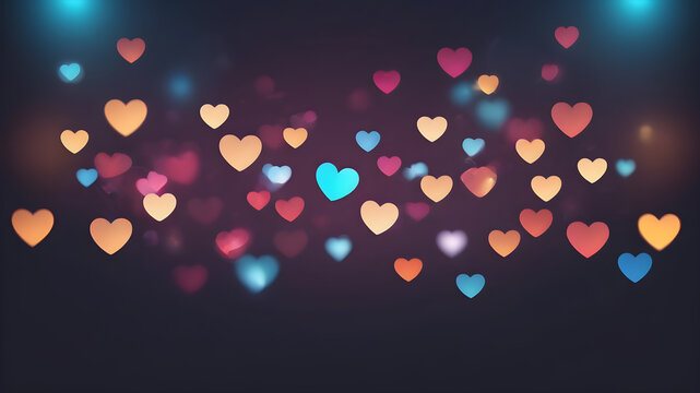  Love symbol heart shpaes in  colorful bokeh lights, concept for Valentine's Day, wedding etc. AI generated image