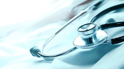 Medical Checkup Close Up Stethoscope on White Sheet Hospital Exam Room Healthcare Wellness Diagnosis Doctor Equipment and Treatment Background
