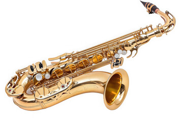 A classic saxophone positioned elegantly against a neutral background highlighting its musical charm and artistic appeal