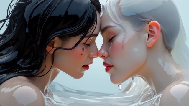 two girls kissing in the water
