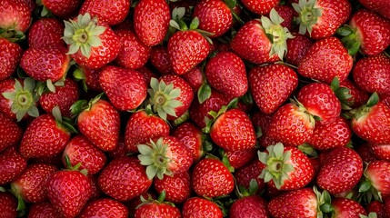 Fresh strawberries stacked, view from above. Ingredient background or for promoting healthy food