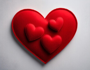 Obraz premium white textured background with several red heart shaped objects made of felt arranged the hearts vary slightly in size