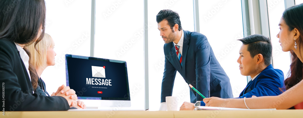 Poster email notification message showing on computer screen snugly. digital marketing message information 