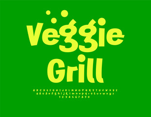 Vector Gourmet emblem Veggie Grill with Handwritten Alphabet Letters and Numbers set. Unique Artistic Font.