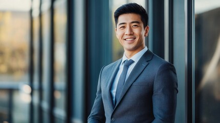 Attractive business professional smiling wearing a suit outside a building
