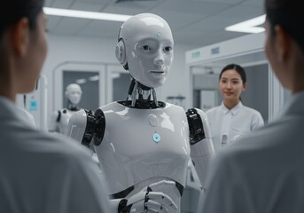 A humanoid robot with expressive AI and advanced technology.

