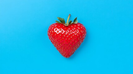 Heart-shaped strawberry on a blue background for a healthy eating graphic
