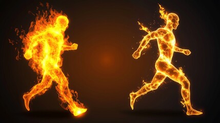 Dynamic fire athlete in motion.