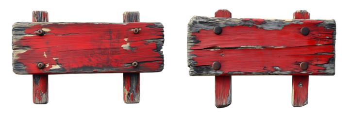 Set of grammastic red wooden signposts isolated on transparent background. Perfect for adding text or directions. high resolution PNG file