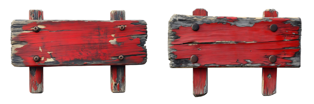 Set of grammastic red wooden signposts isolated on transparent background. Perfect for adding text or directions. high resolution PNG file