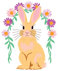 Easter Bunny Illustration with Flowers and Eggs  sticker