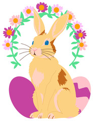 Easter Bunny Illustration with Flowers and Eggs  sticker