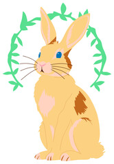 Easter Bunny Illustration with Flowers and Eggs  sticker