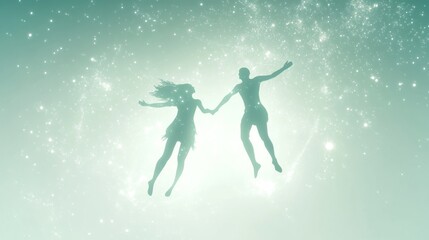 Naklejka premium Ethereal figures explore a dreamlike universe.