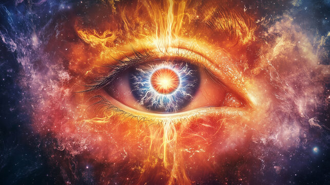 A mystical eye opening in the forehead as kundalini energy reaches the third eye