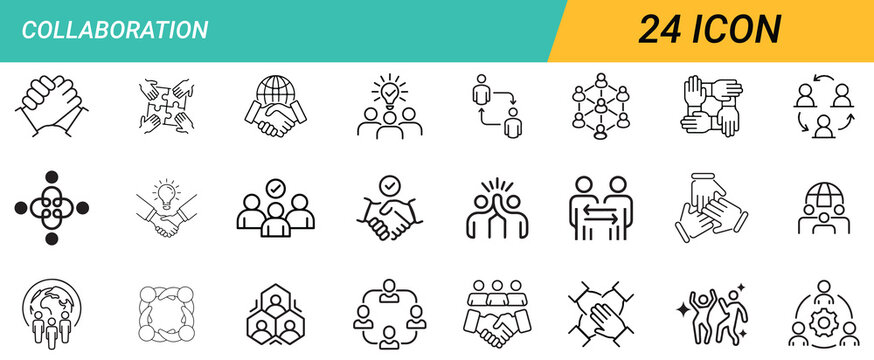Collaboration Line Editable Icons set. Vector illustration in modern thin line style of business related icons: teamwork, handshake, agreement, and more. Pictograms and infographics. Vector eps file - Powered by Adobe