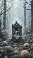 Enchanting Fantasy Creature in Wooden Shrine Forest Path