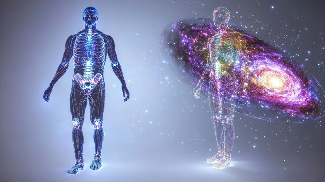 Futuristic depiction of cosmic human anatomy.