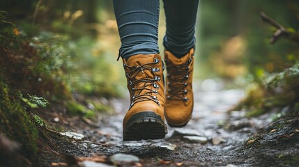 A person hiking in nature, advertising outdoor gear digital