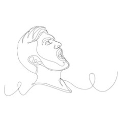 portrait of a man with surprised expression, continuous line vector illustration on white background