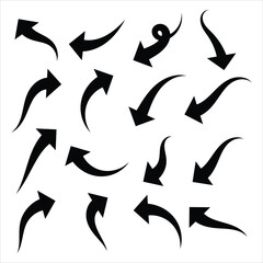 Curved arrow icon vector. Arrow pointer icon sign symbol in trendy flat style. Doodle arrow, black left cursor element. Curved arrow direction symbol.