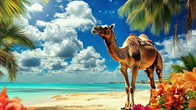 Camel on the beach background. Selective focus