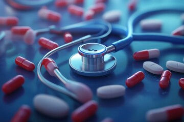 red and white pills on white background