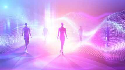 Futuristic figures in colorful digital art