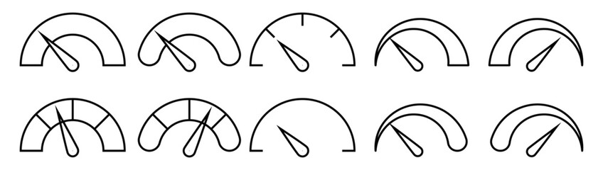 Set of Speedo Meter, Risk Meter Vector Illustrations with editable Strokes