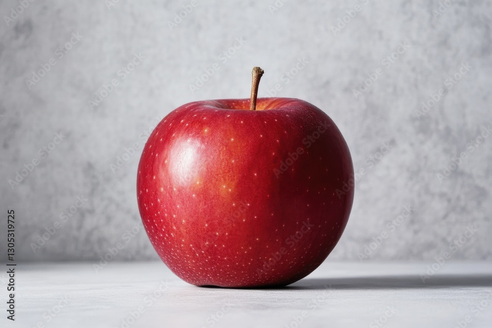 Poster fresh red apple rests on a light surface against a textured background highlighting its vibrant colo