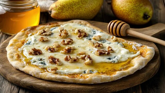 pita bread with cheese and nuts. Selective focus
