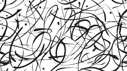 A black and white painting of a messy, chaotic scene with many lines and dots