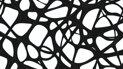 A black and white image of a web of lines and shapes