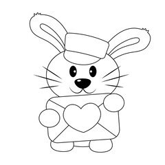 Cute Rabbit with love envelope in black and white